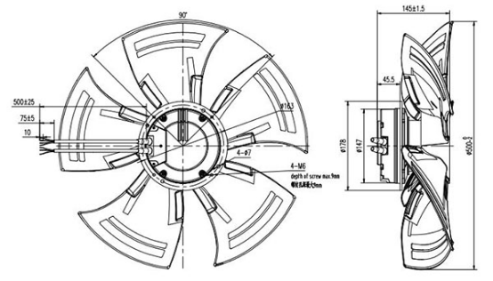 EC轴流风机500mm外形尺寸